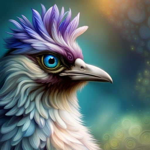 Cute Blue Bird with Fractal Flowers in Pixel Art