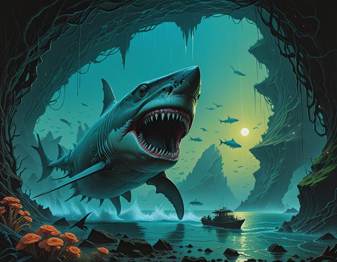 Megalodon Shark Dominates Prehistoric Ocean Landscape