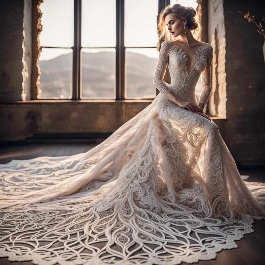 Dragon Fire Lace Wedding Dress: Fantasy Art
