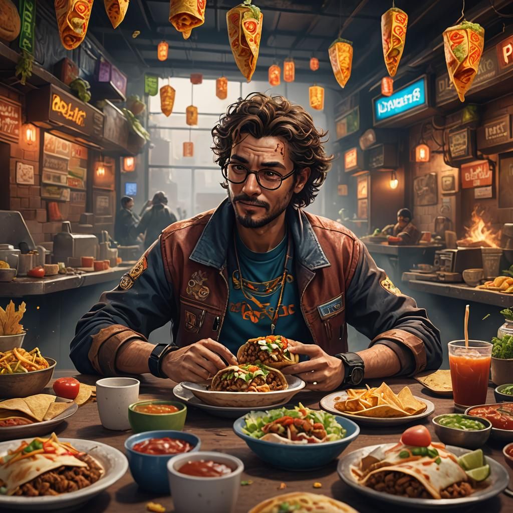 IT Programmer Kaz Enjoys a Burrito: Matte Painting