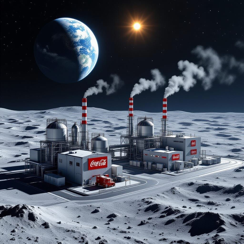 Industrial Factories on the Moon with Earth View