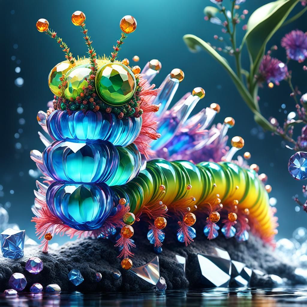 Bright Crystal Caterpillar in Fantasycore Style