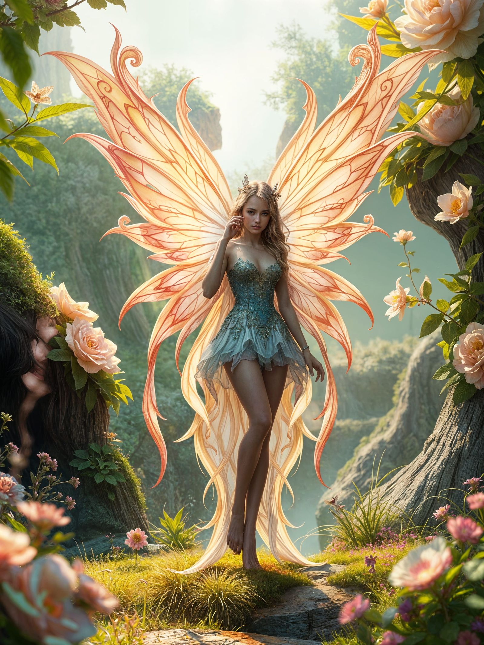 Magical Fairy Double Exposure in a Colorful Wonderland