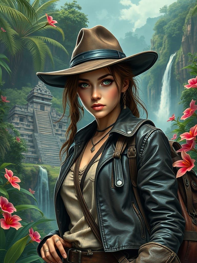 Confident Adventurer in Amazon Jungle Ruins