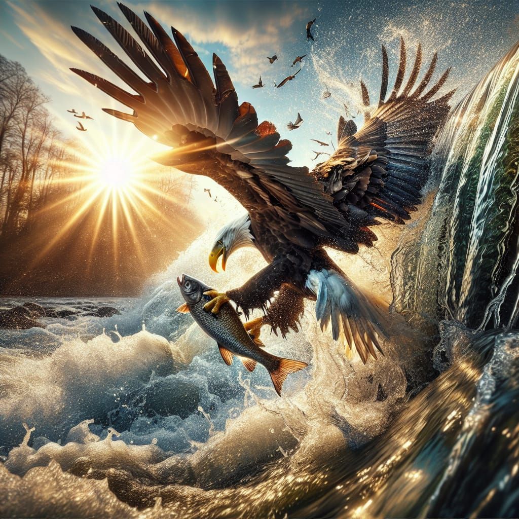 Bald Eagle Captures Fish in Hyperrealistic Detail
