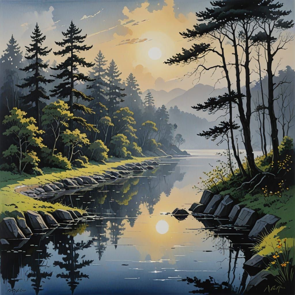 Surrealistic Landscape with Hope as Misty Windswept Veil