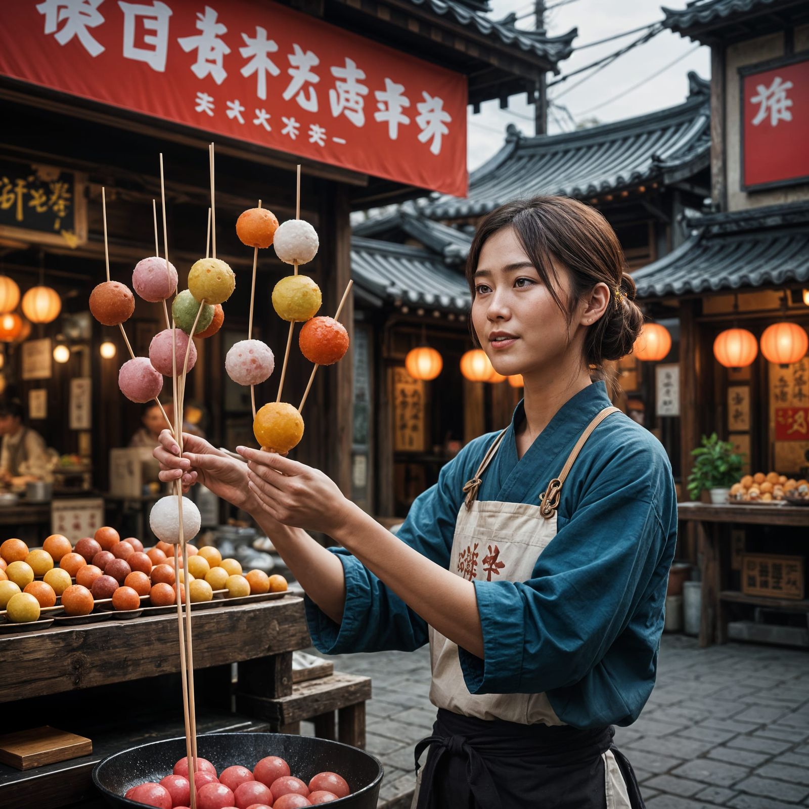 Japanese Street Cook Serving Dango: Fantasy Art