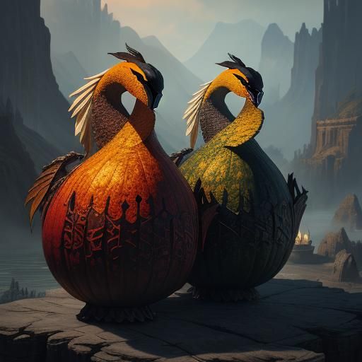 Fantastical Swan Gourds in Detailed Matte Painting