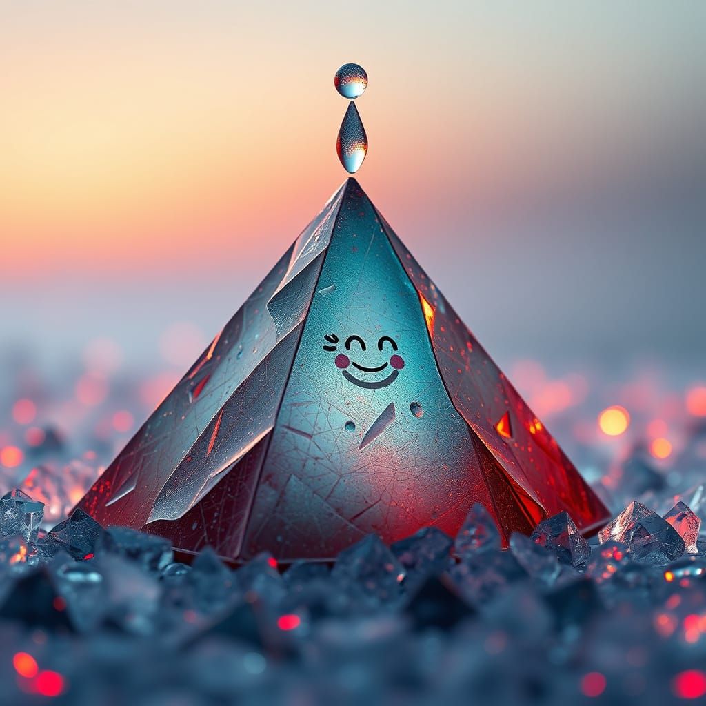 Smiling Crystal Pyramid Melting into Ice Field