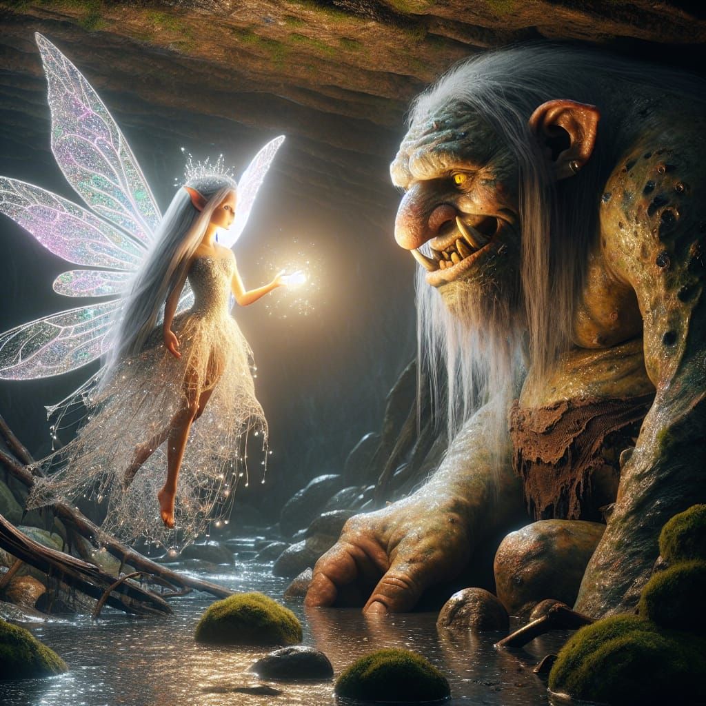 Enchanted Encounter: Troll and Fairy Under the Bridge
