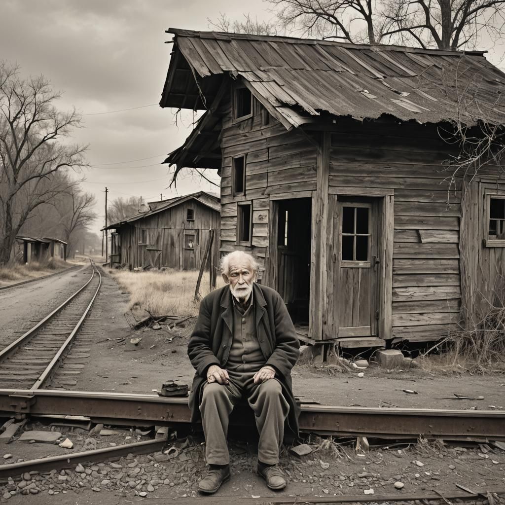 Old Man at Railroad Shack