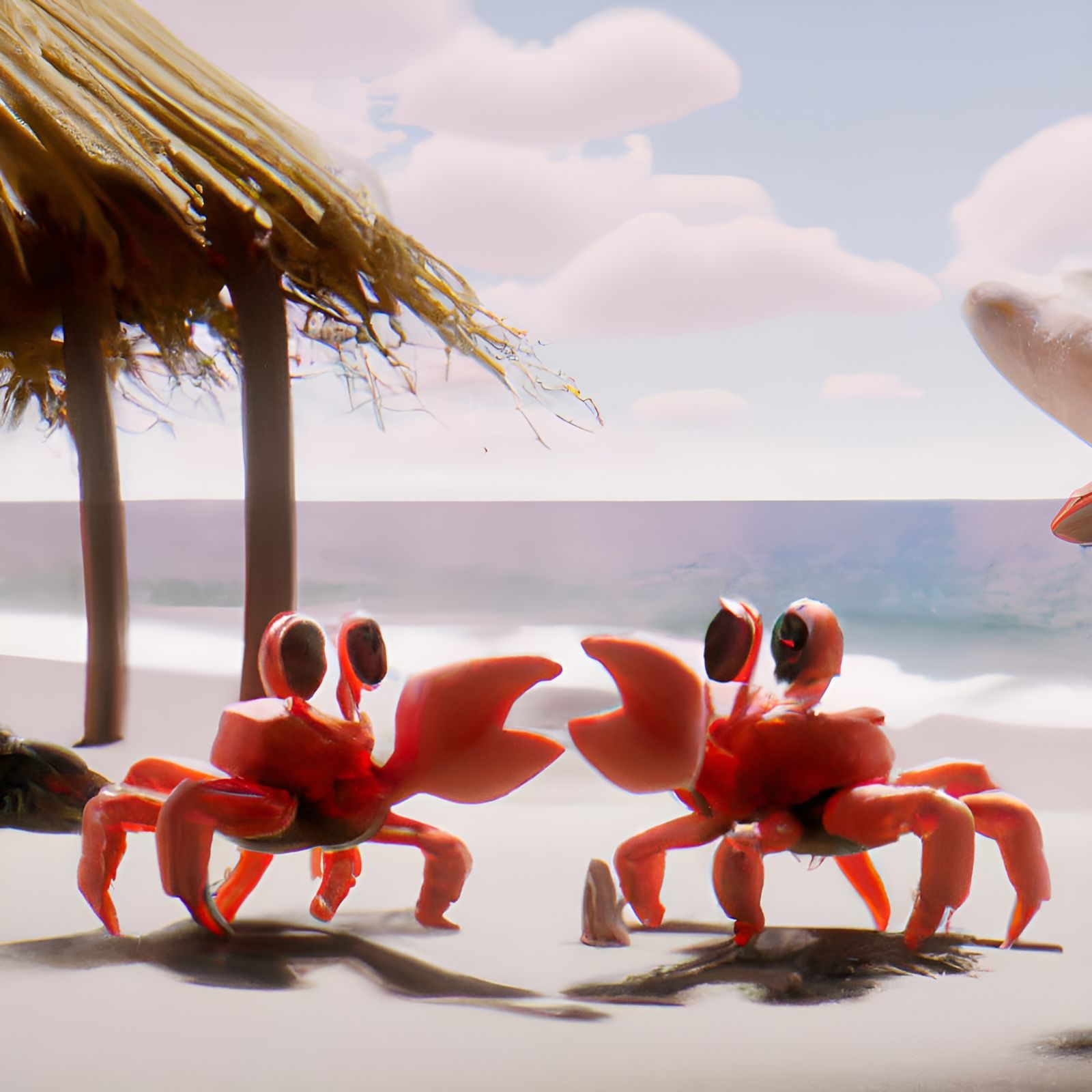 Cute Crabs on the Beach in Ghibli Style