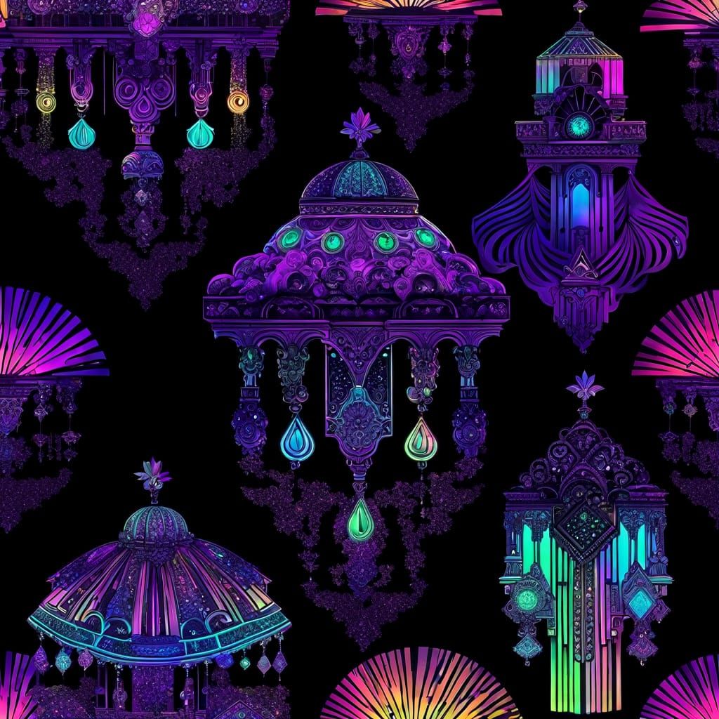 Vibrant Neon Formal Dress in Art Deco Style