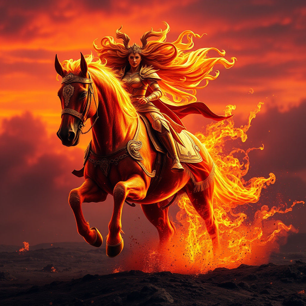 Fire Queen on Majestic Fire Horse Charging