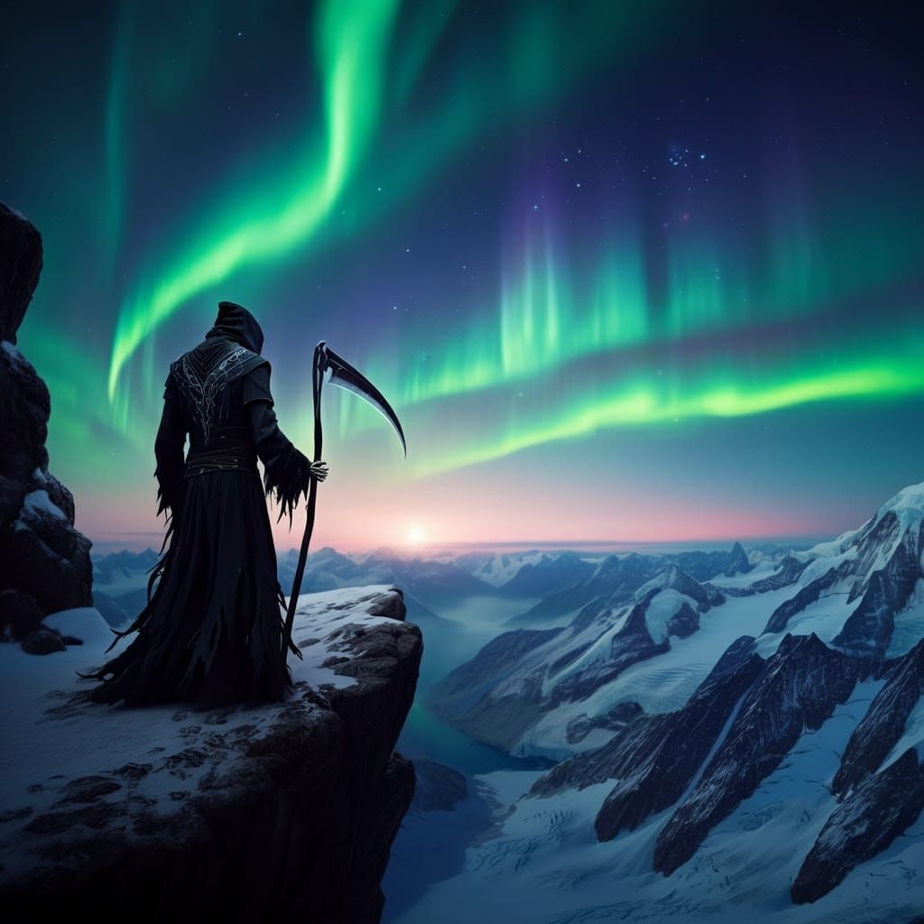 Grimm Reaper standing on a mountain ledge