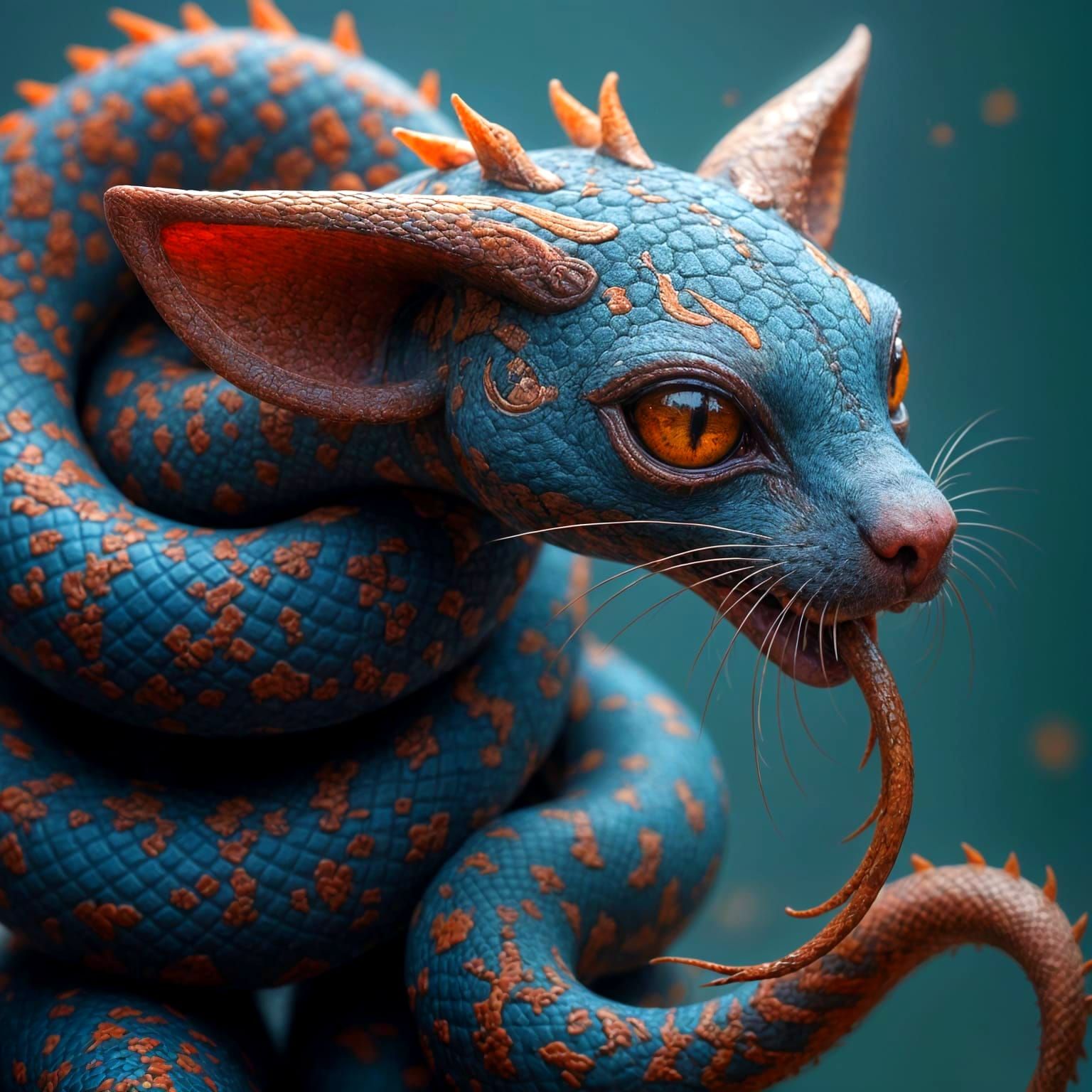 Whimsical Feline Serpent in Vibrant Fantasy World