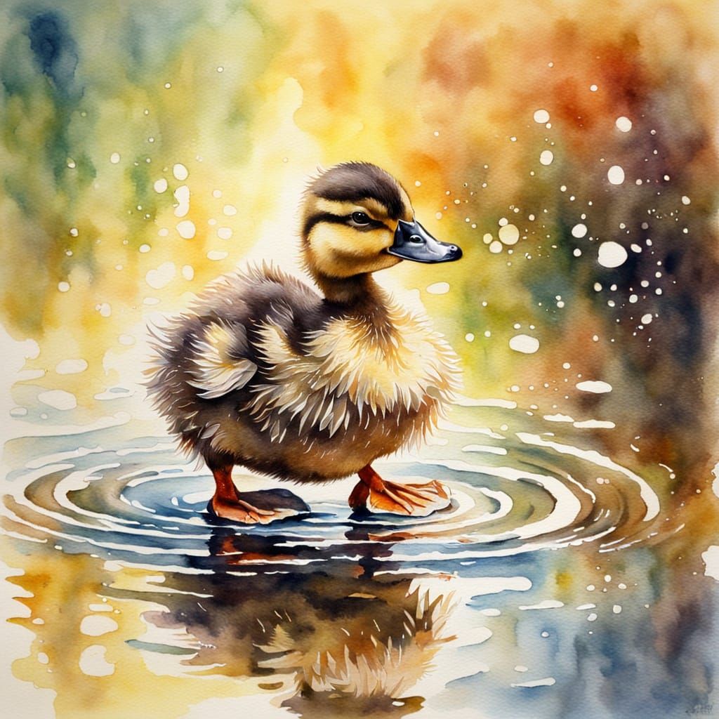 Happy Duckling Dances: Watercolor Close-Up