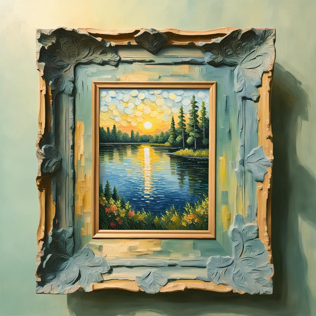 Lush Forest Lake: A Serene Impasto Oil Painting