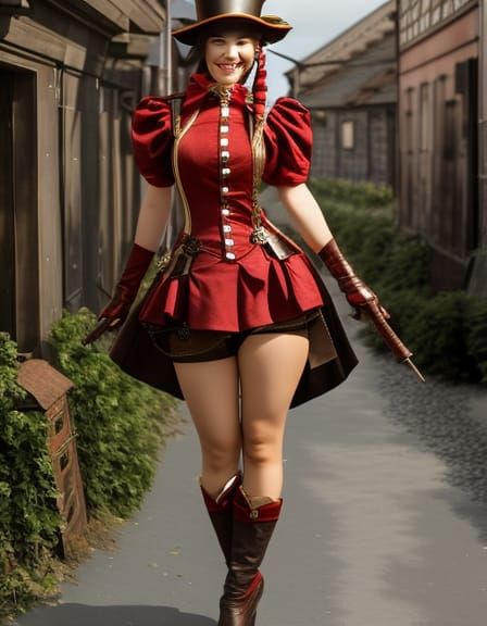 Steampunk Girl in Red Dress with Goggles