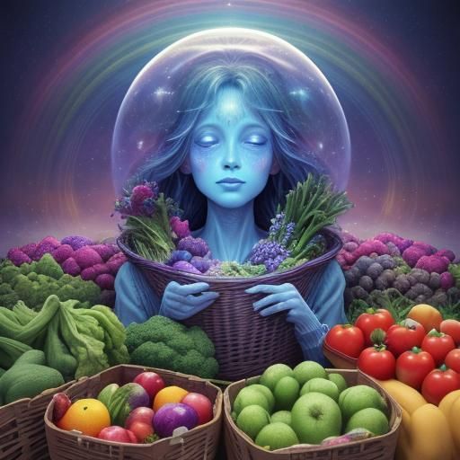 Aliens Explore Farmer's Market in Cosmic Surrealism