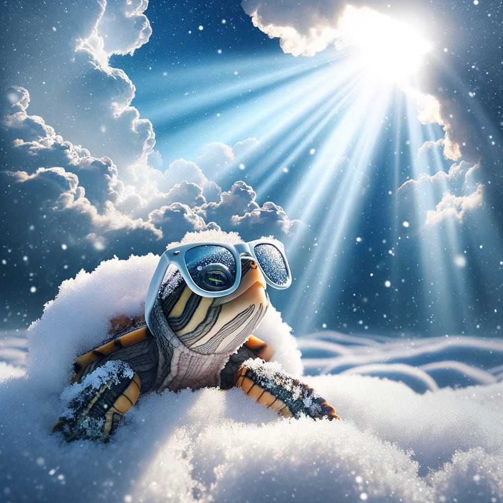 Adorable Turtle in Sunglasses Enjoys Snowy Wonderland