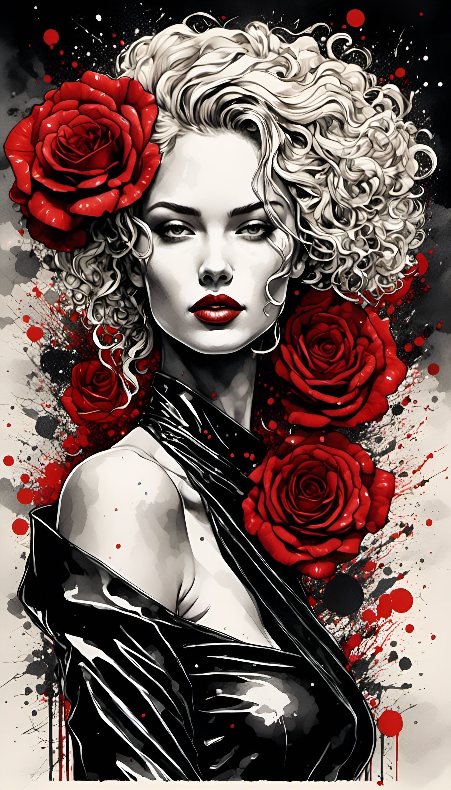 Abstract Ink Drawing: Woman with Rose Hair