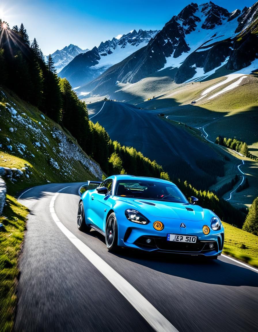 Alpine A110 on a Mountain Road
