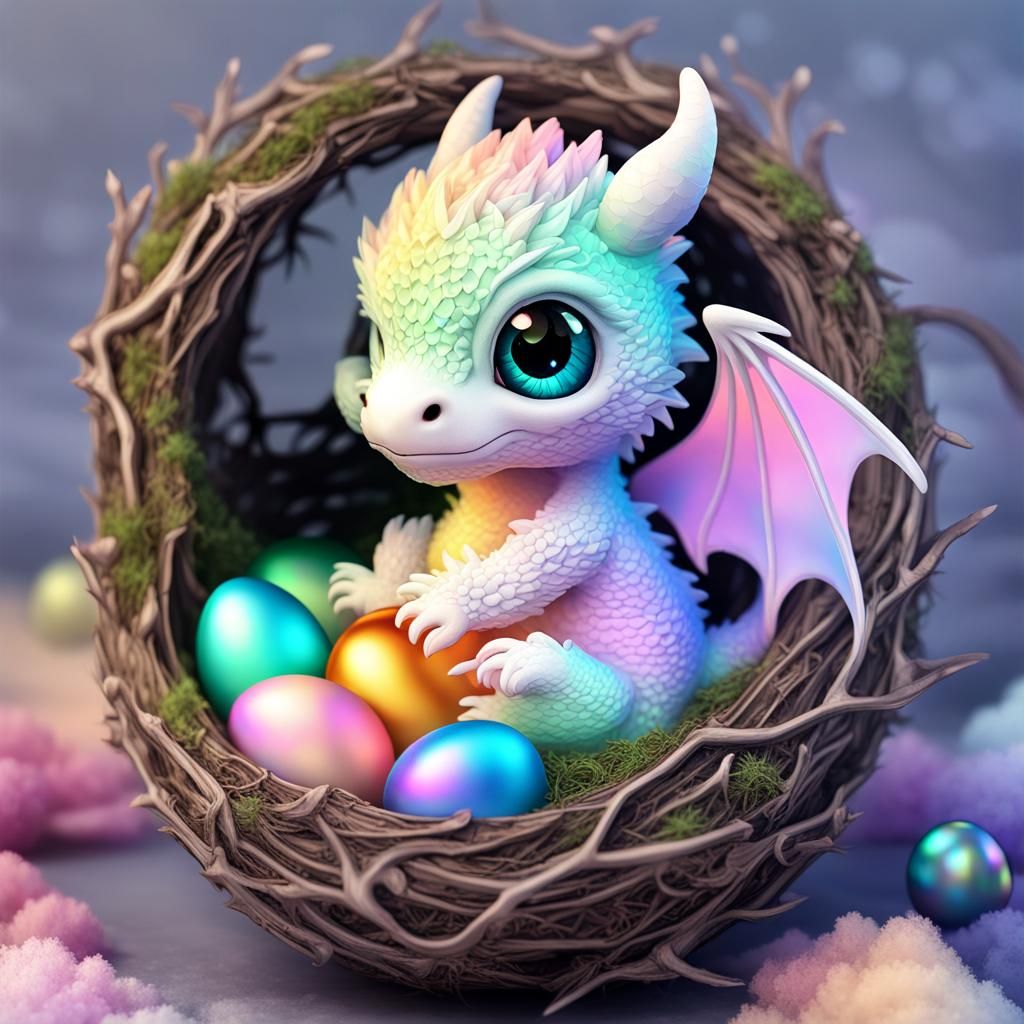 Baby dragon in nest