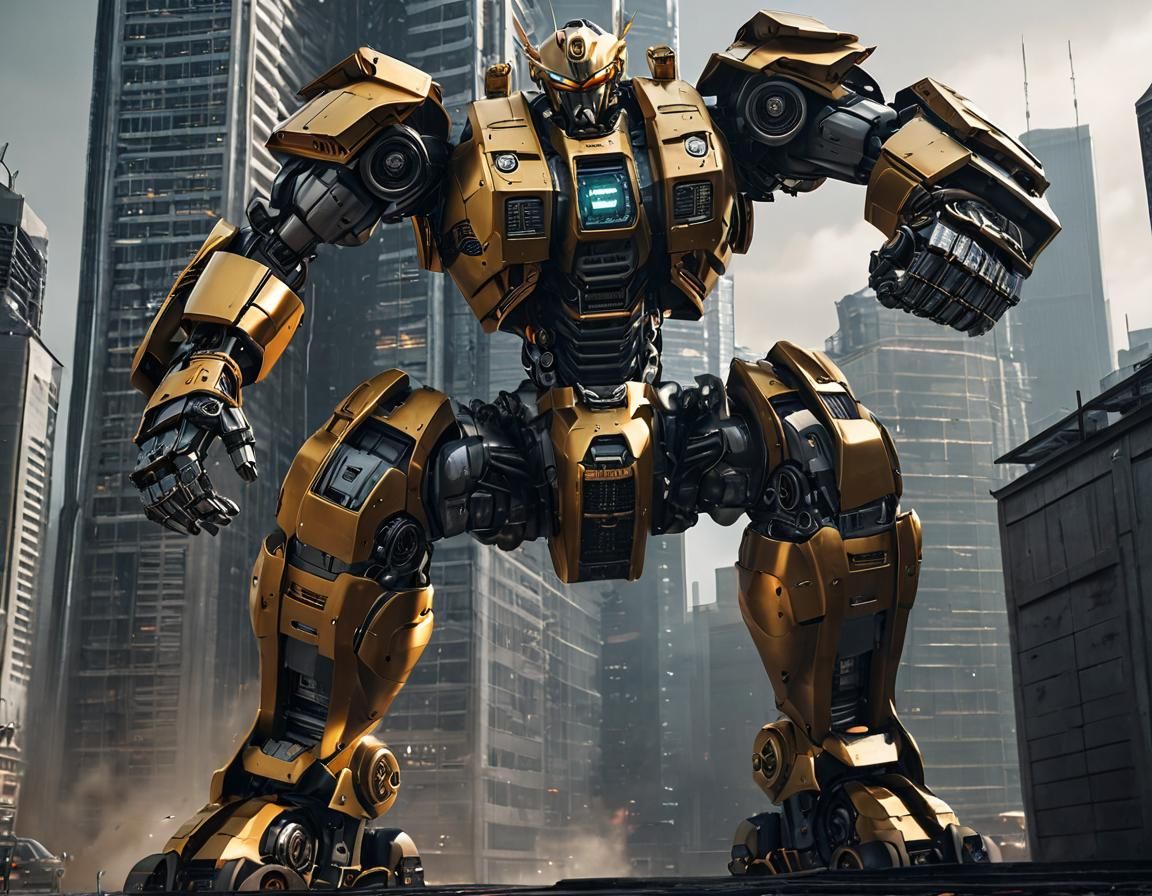 Epic Robot Battle: Giant Mechs Clash in Futuristic City