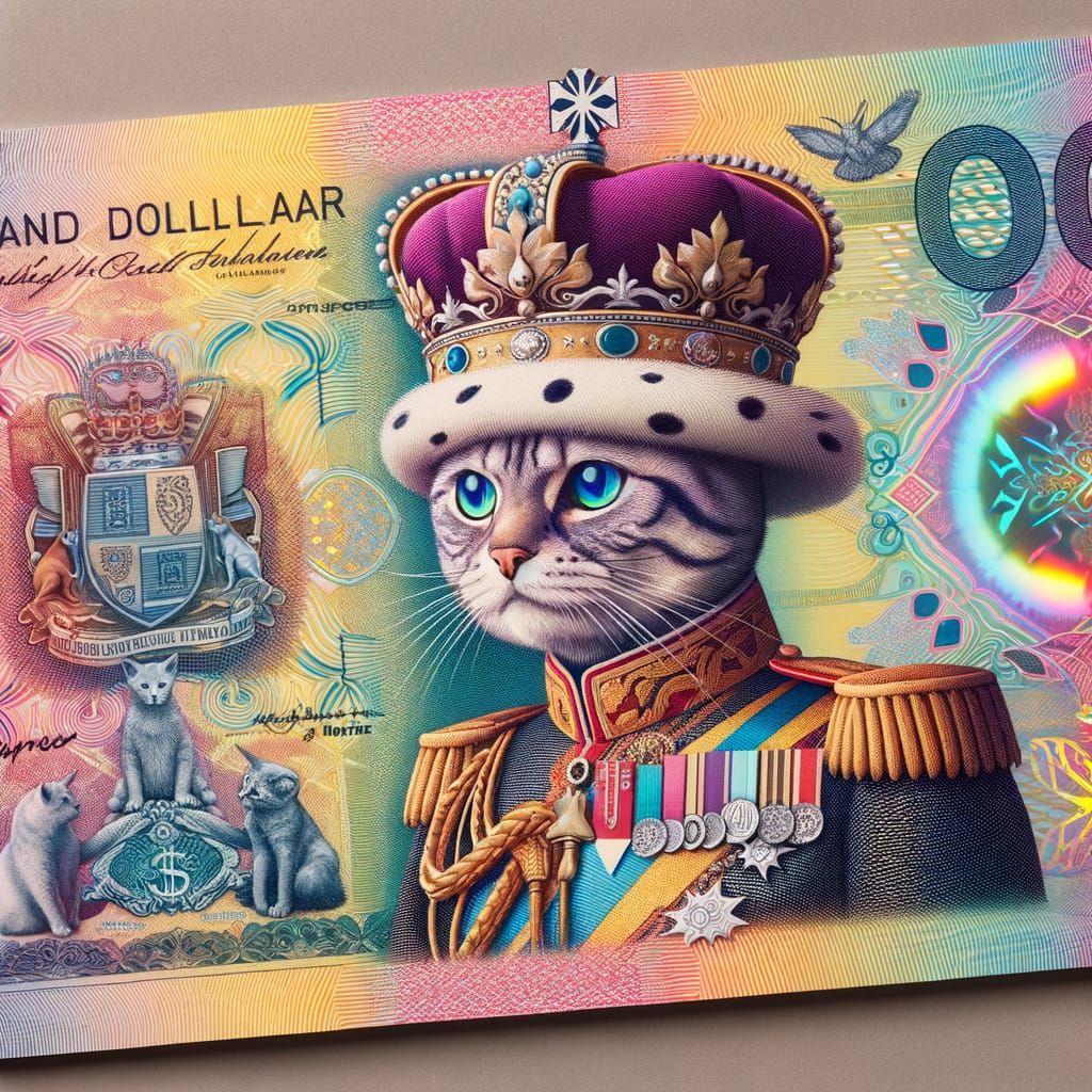 Intricate Banknote Design Featuring Cat Head of State