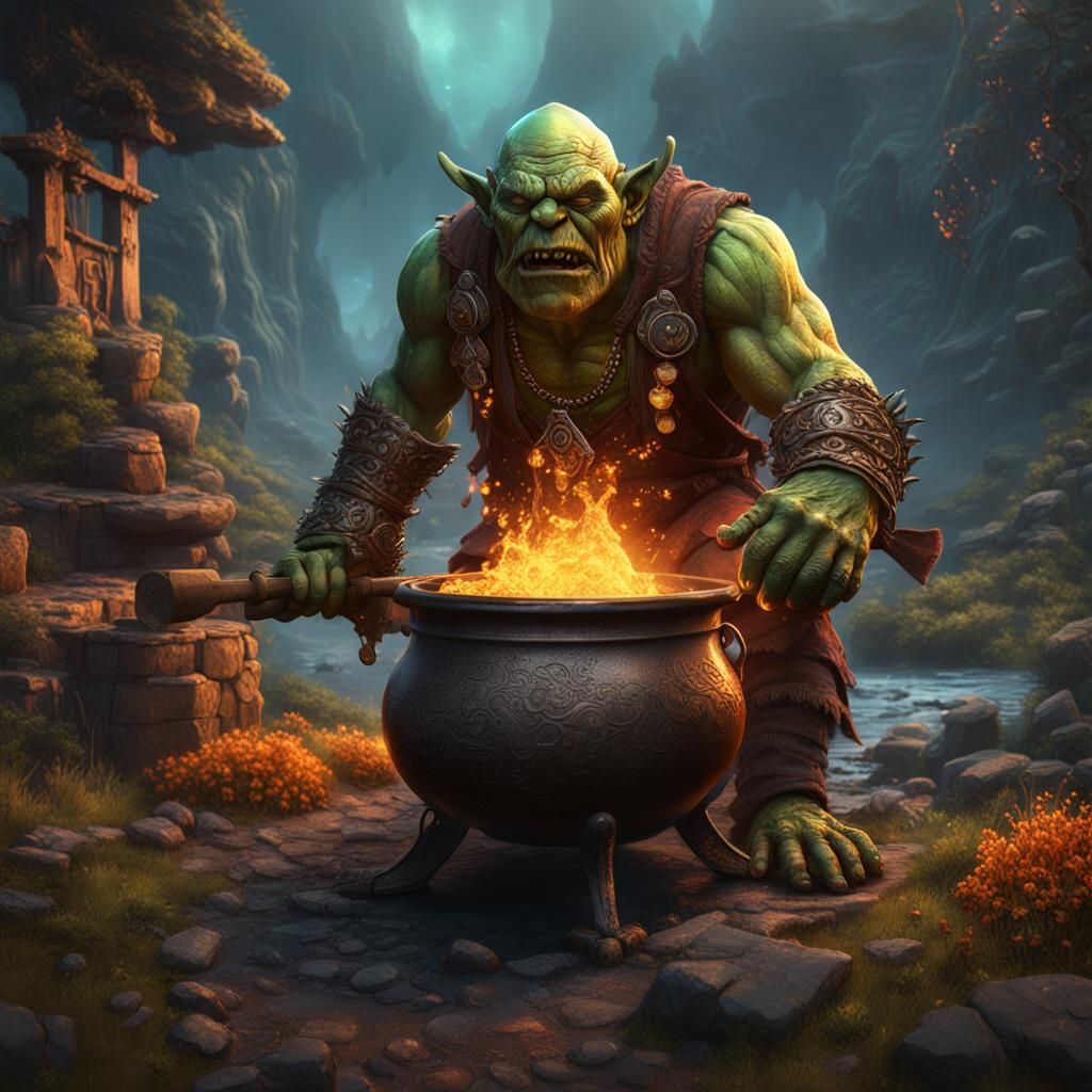 Hippy Orc Cauldron Keeper in Detailed Matte Painting
