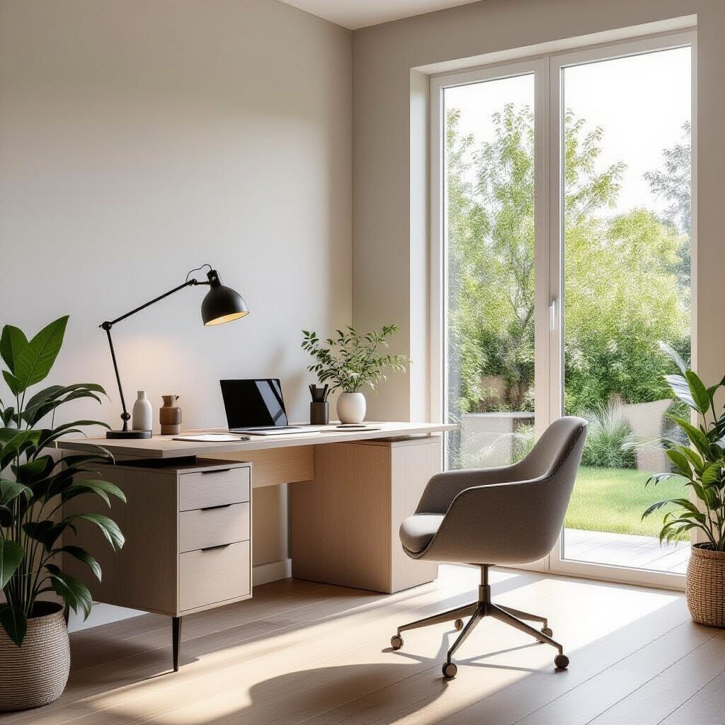 Modern Minimalist Home Office in Photorealistic Style