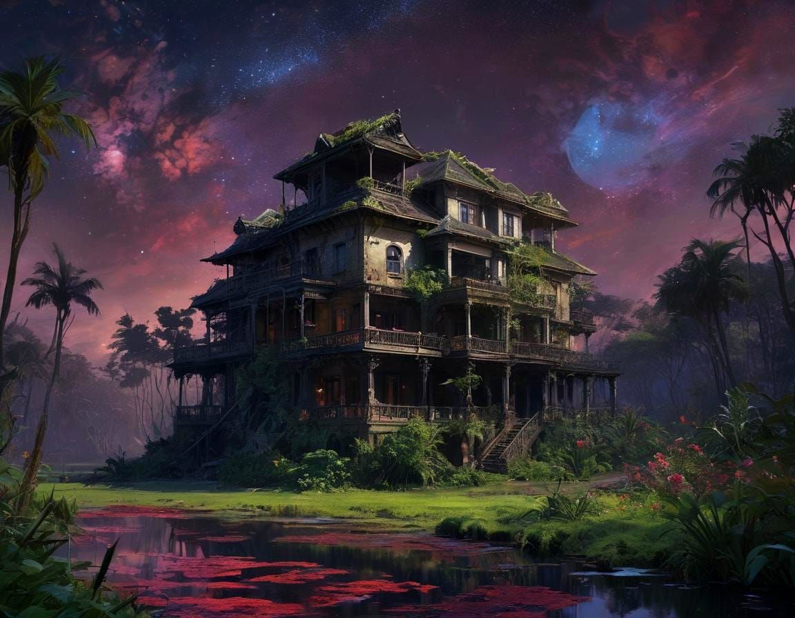 Spacecore Stone Manor in Hawaiian Swamp Digital Art