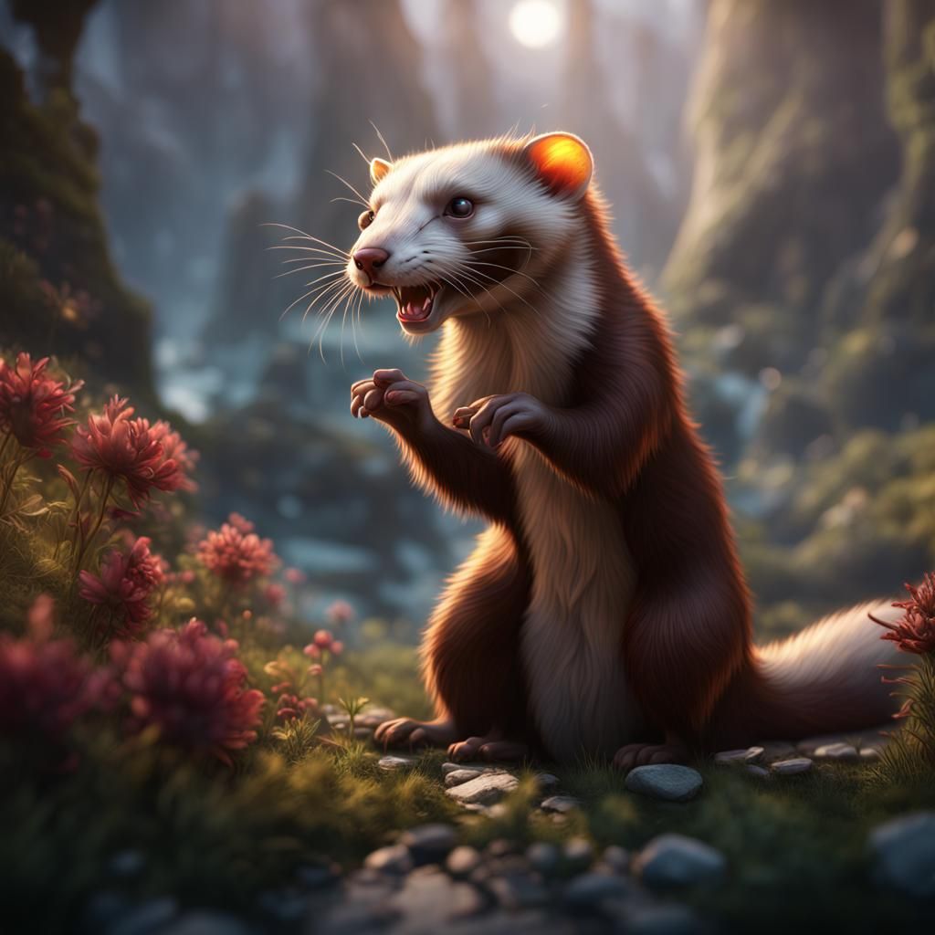 Detailed Painting of a Weasel Mid-Sneezing