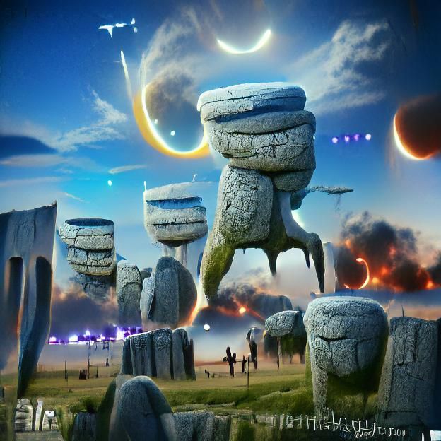 Alien Stonehenge with Giant Moon