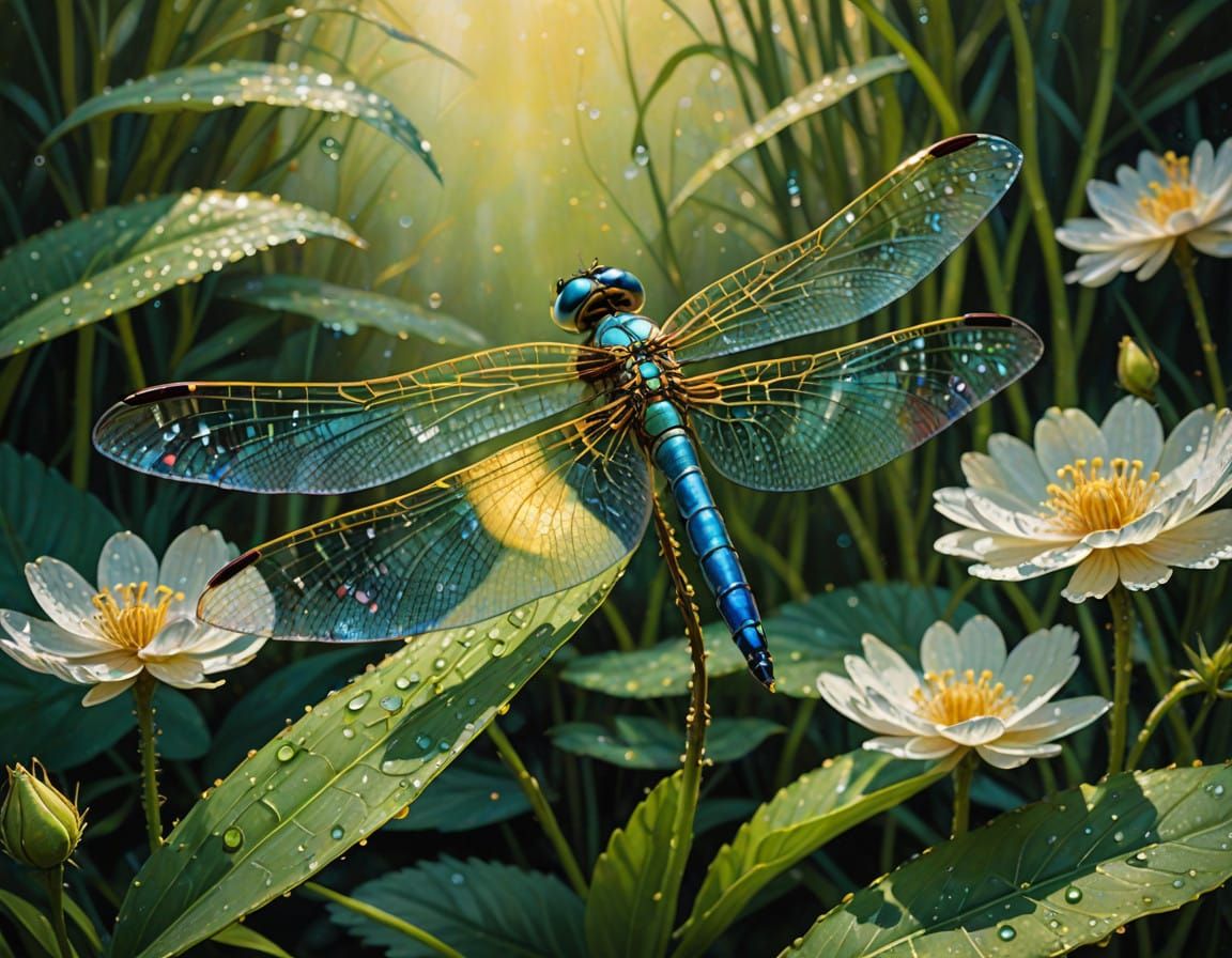 Ethereal Dragonfly in Whimsical Floral Wonderland