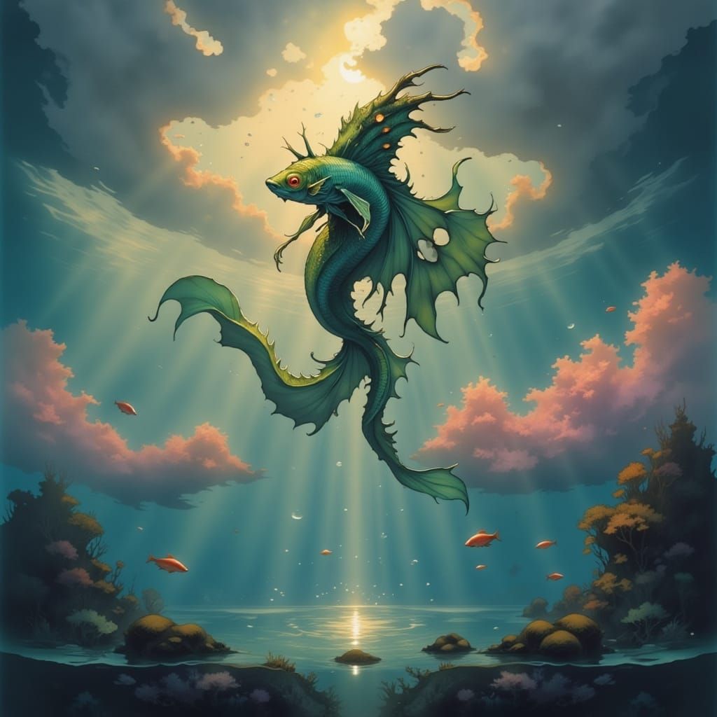 Surreal Luminous Betta Fish Hybrid Leaping