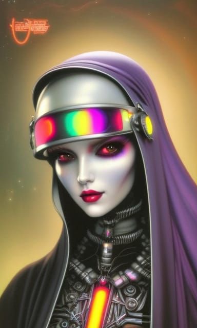 Cyberpunk Nun with Neon Hair, Hyperdetailed Surrealism