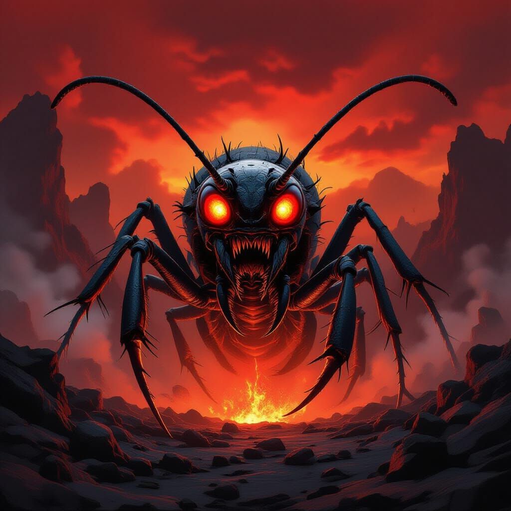 Monstrous Alien Demon Ant in Volcanic Landscape
