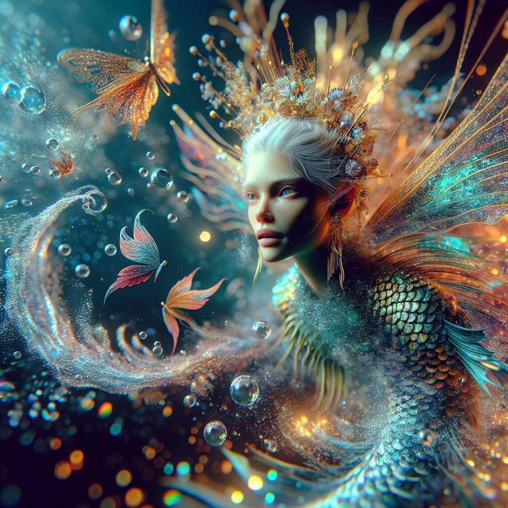 Hyperrealistic Mermaid Fairy Hybrid in CGI Style