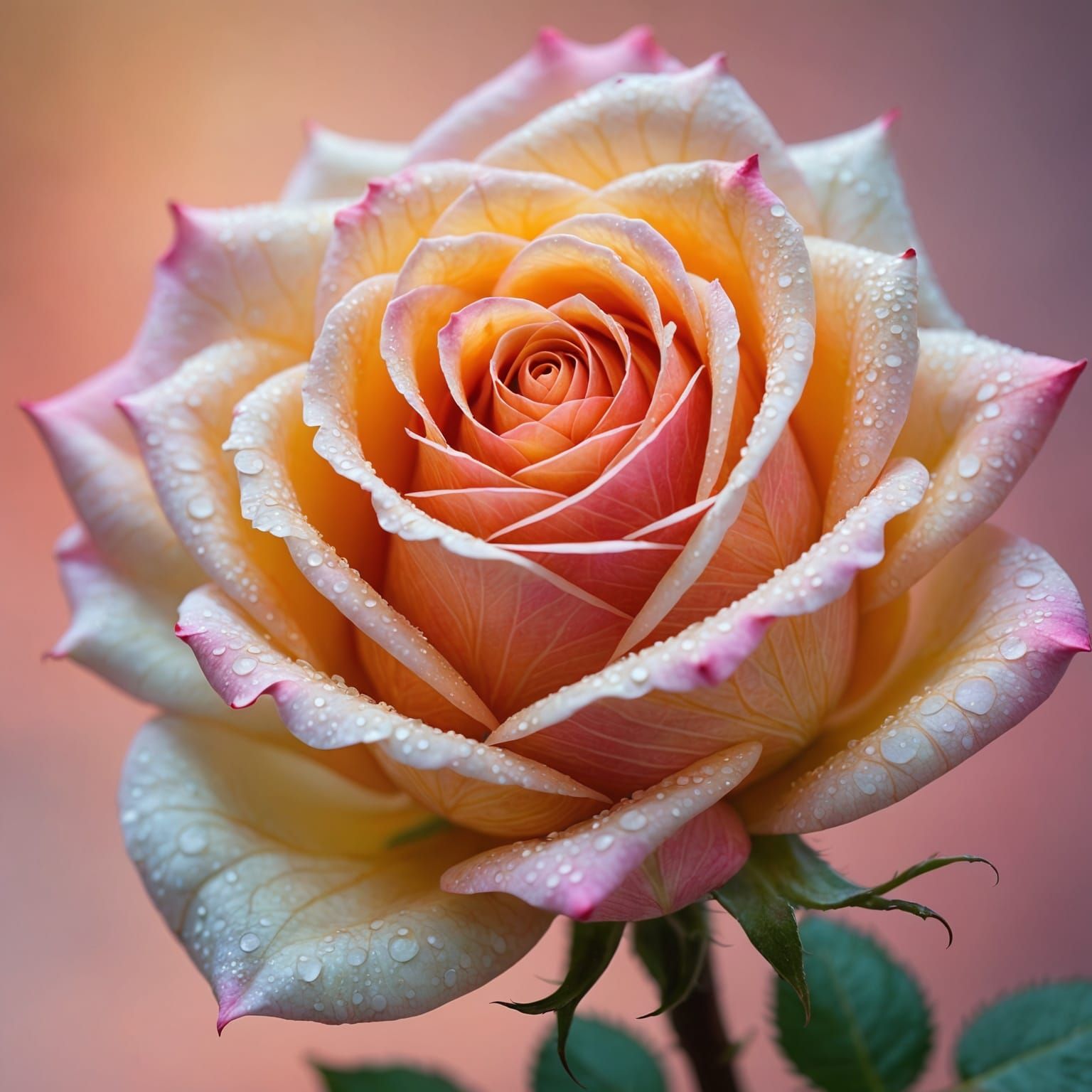 Filigree Fractal Rosebud in Pastel Ink Style