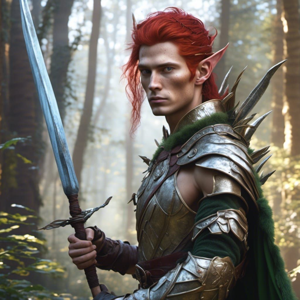 Hyperrealistic Elf Warrior Portrait in Forest