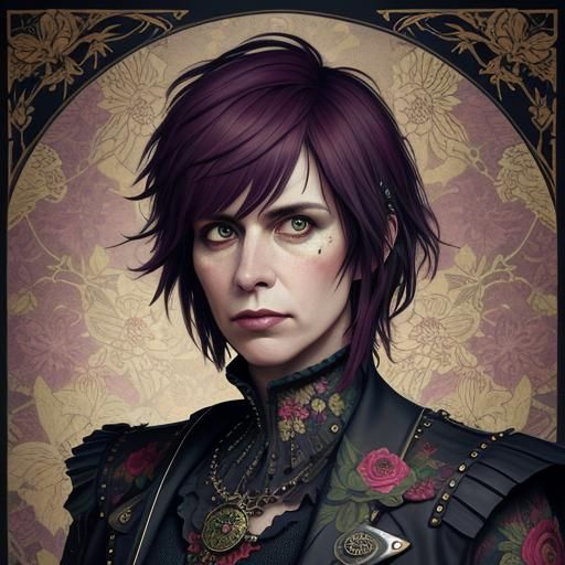 Chrissie Hynde Portrait with Floral Punk Aesthetic