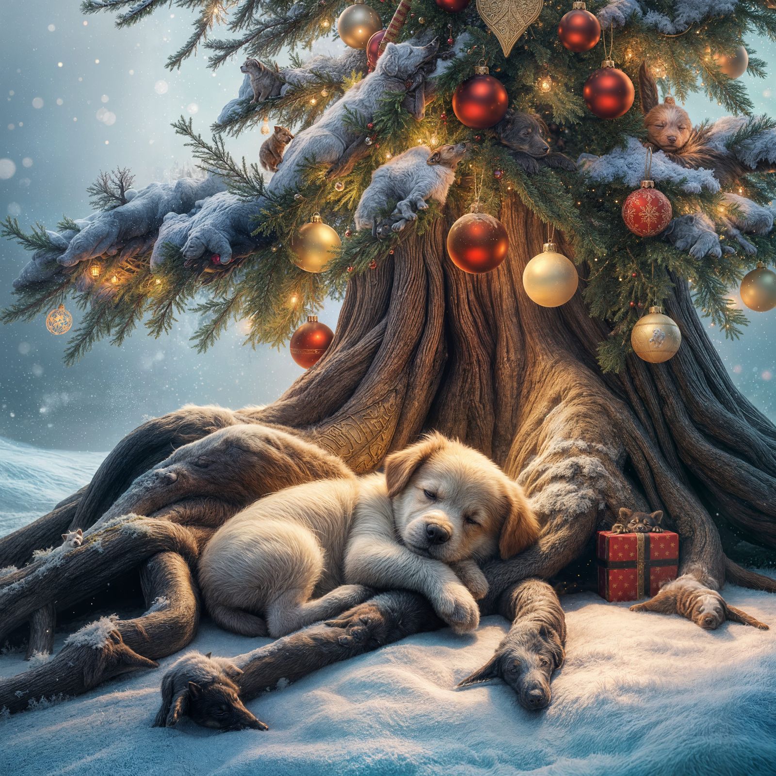 Puppy Dreams: Christmas Tree Fantasy Art