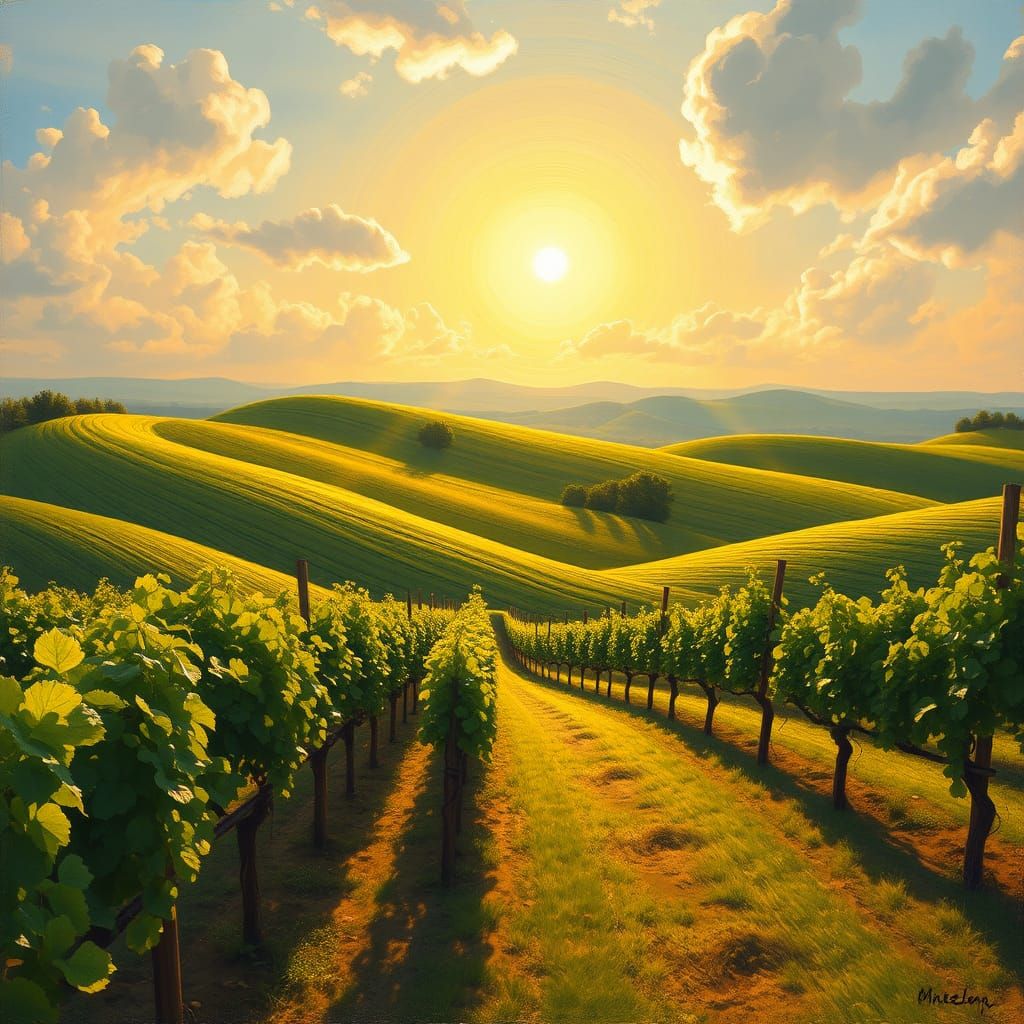 Impressionist Vineyard Scene in France