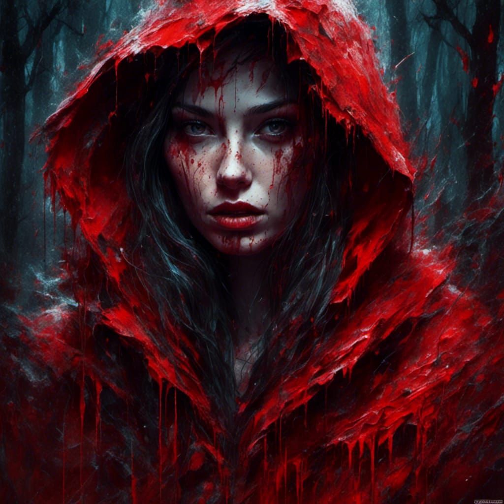Horror Portrait of Little Red Riding Hood as Graffiti Art