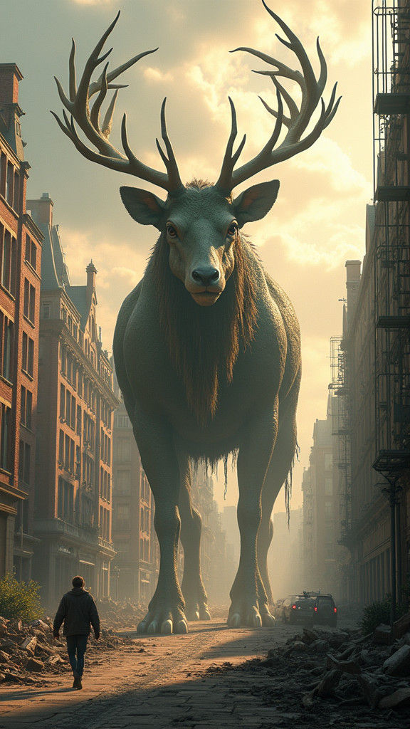Colossal Deer-Dinosaur Titan in Ruined London