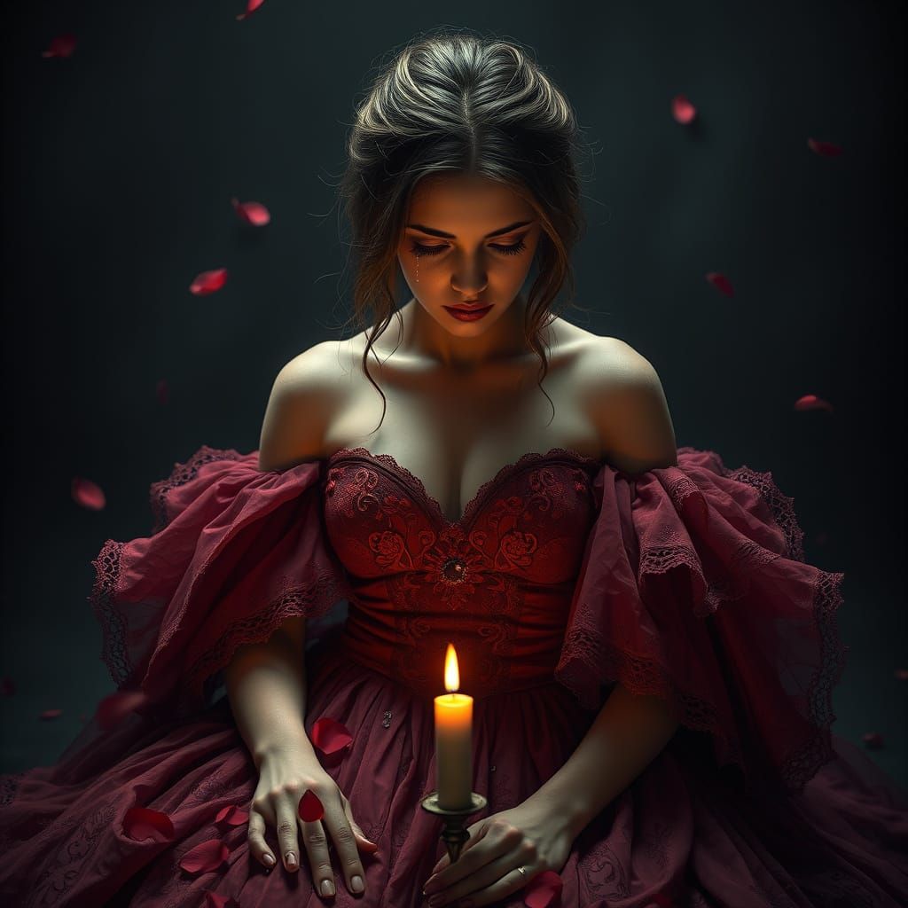 Heartbroken Queen in Shattered Rose Petals