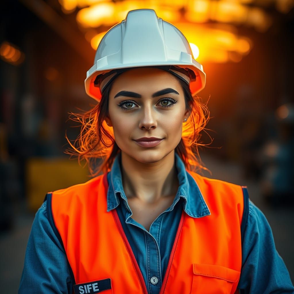 HSE Technician in Dramatic Sunset Lighting, Photorealistic