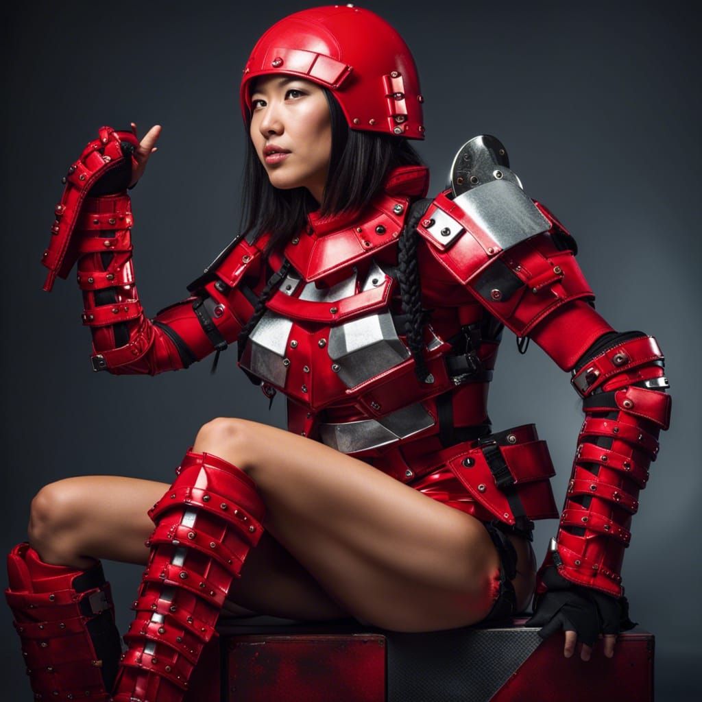 Cyberpunk Woman in Red Armor Portrait